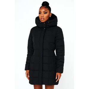 Cole Haan Signature Hooded Puffer Coat Women’s Small Black Quilted Long Down